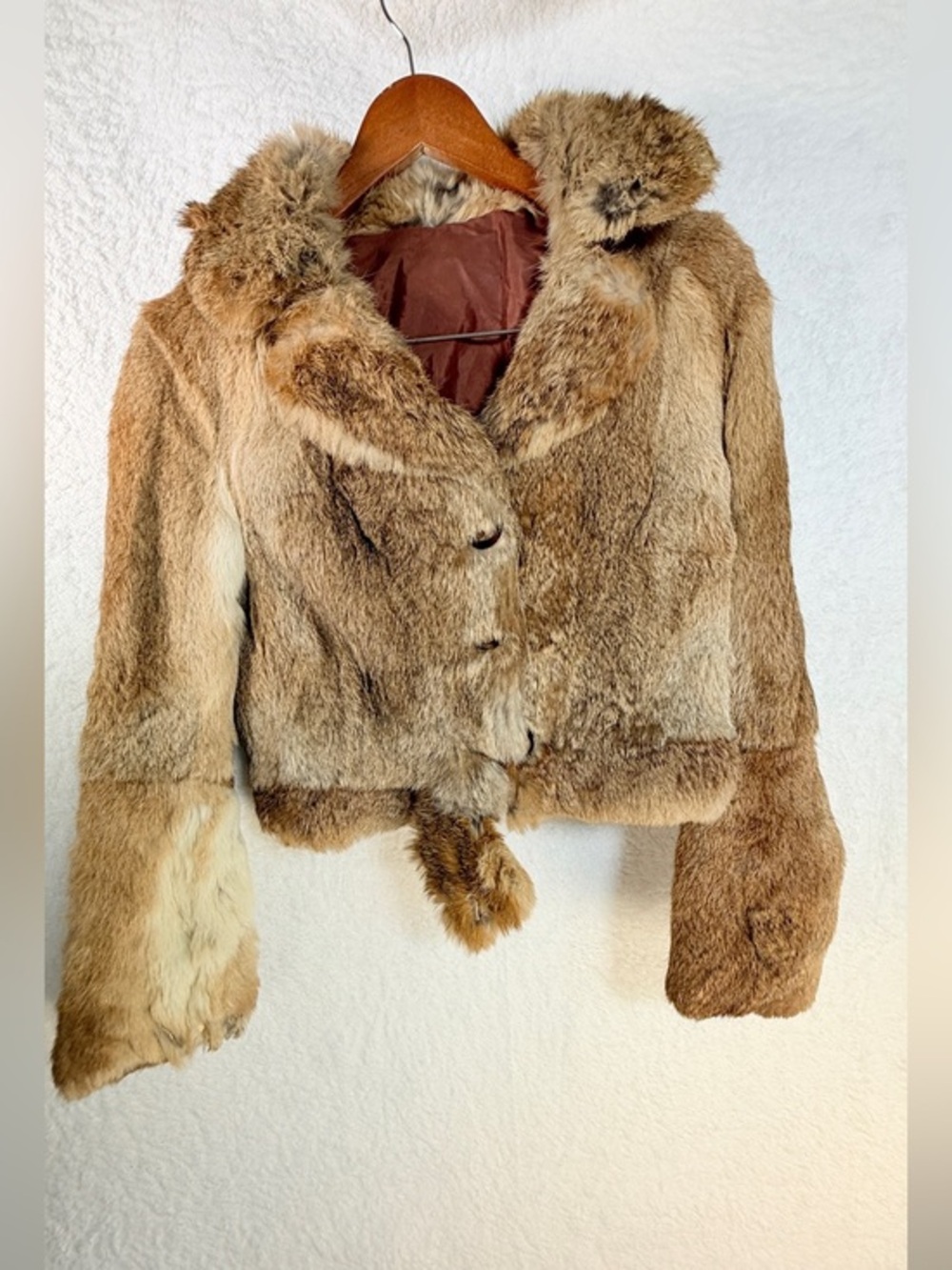Rare Vintage Georges Obeaux French Rabbit Fur Cropped Jacket Brown Women’s M